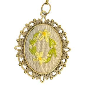 Pretty Floral Embroidery Cameo Pendant Handmade Necklace